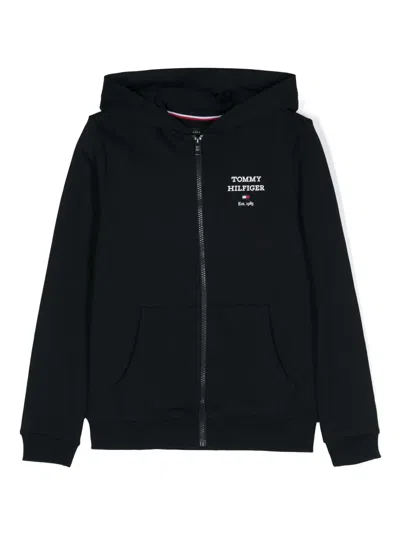 Tommy Hilfiger Junior Kids' Logo-print Zip-up Hoodie In Blue
