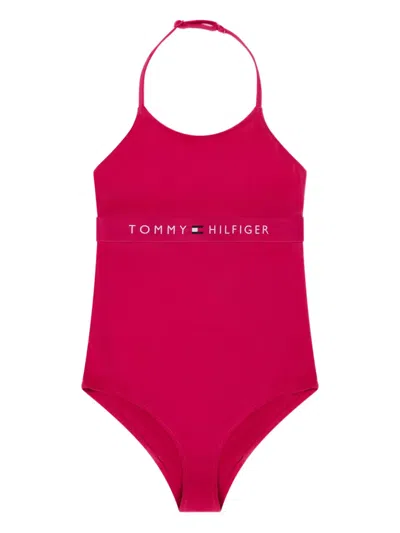 Tommy Hilfiger Junior Kids' Logo-tape Swimsuit In Pink