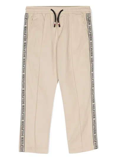 Tommy Hilfiger Junior Kids' Logo-trim Drawstring Trousers In Neutrals