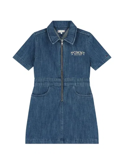 Tommy Hilfiger Junior Kids' Logo-embroidered Denim Dress In Blue