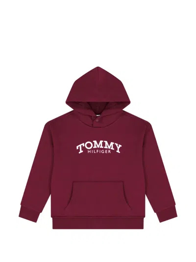 Tommy Hilfiger Junior Kids' Logo-print Hoodie In Burgundy