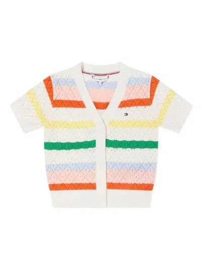 Tommy Hilfiger Junior Kids' Pointelle-knit Cardigan In White