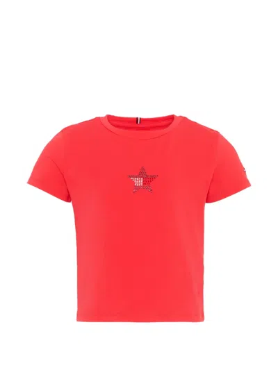 Tommy Hilfiger Junior Kids' Rhinestone-embellished Star-motif T-shirt In Burgundy