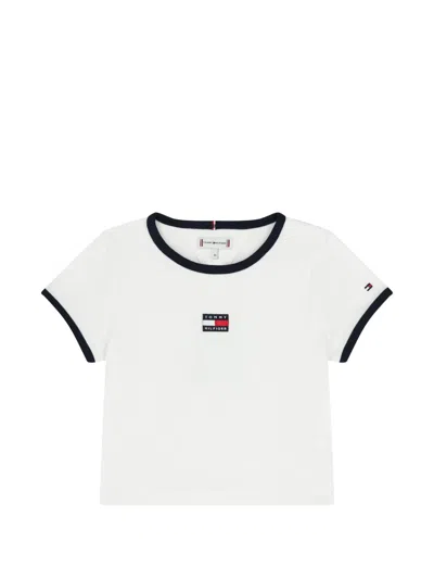 Tommy Hilfiger Junior Kids' Ribbed Trim T-shirt In White