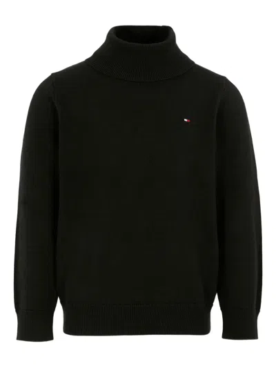 Tommy Hilfiger Junior Kids' Roll-neck Cotton Jumper In Black