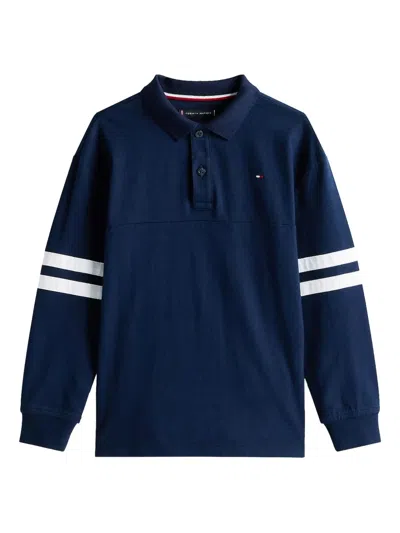 Tommy Hilfiger Junior Kids' Rugby-stripe Long-sleeve Polo Shirt In Blue