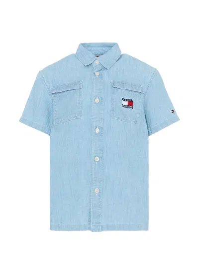 Tommy Hilfiger Junior Kids' Short-sleeve Chest-pockets Shirt In Blue