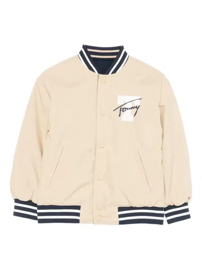 Tommy Hilfiger Junior Signature-logo Bomber Jacket In Neutral