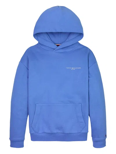 Tommy Hilfiger Junior Kids' Signature-logo Hoodie In Blue