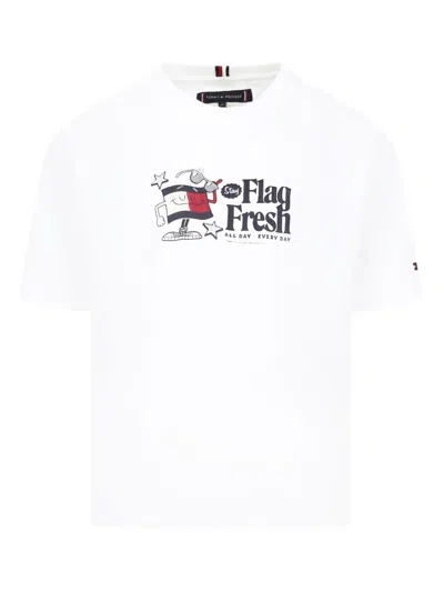 Tommy Hilfiger Junior Kids' Stamp-motif T-shirt In White