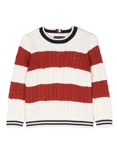 Tommy Hilfiger Junior Kids' Striped Cable-knit Jumper In White
