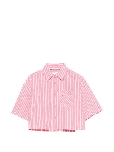 Tommy Hilfiger Junior Kids' Striped Chest-pocket Shirt In Pink