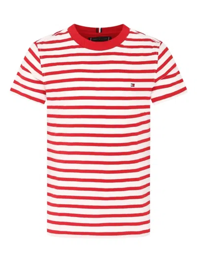 Tommy Hilfiger Junior Striped Crew-neck T-shirt In 红色