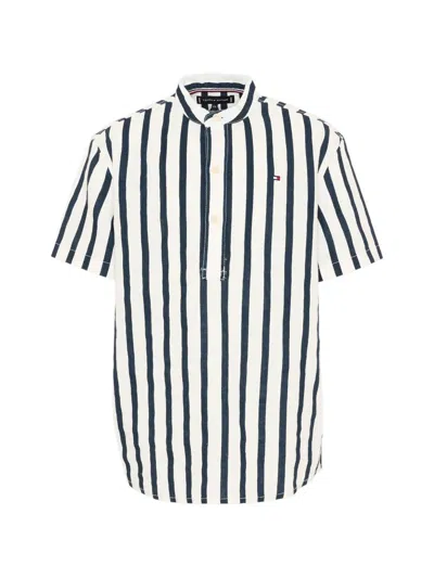 Tommy Hilfiger Junior Kids' Striped Grandad-collar Shirt In Multi