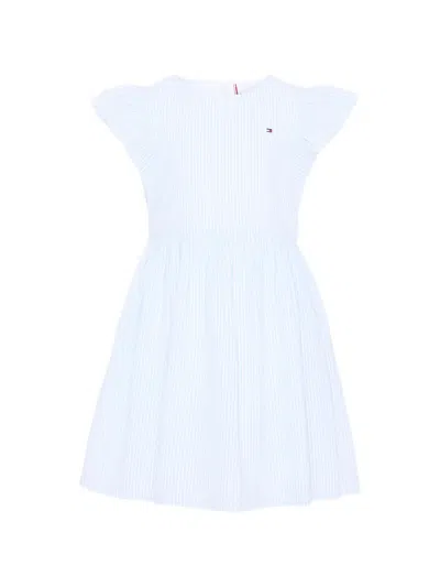 Tommy Hilfiger Junior Kids' Striped Ruffle-sleeve Dress In Pink