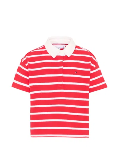 Tommy Hilfiger Junior Kids' Striped Short-sleeve Polo Shirt In Brown