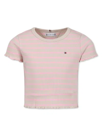 Tommy Hilfiger Junior Kids' Striped T-shirt In Pink