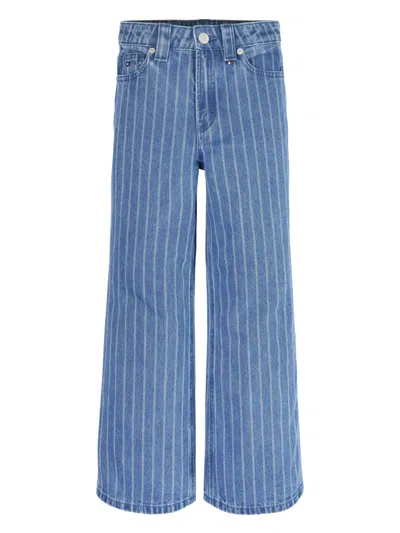 Tommy Hilfiger Junior Kids' Striped Wide-leg Jeans In Blue