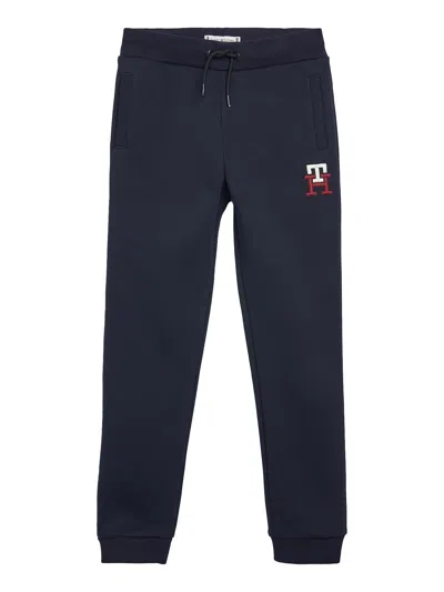 Tommy Hilfiger Junior Kids' Trousers With Embroidered Logo In Blu