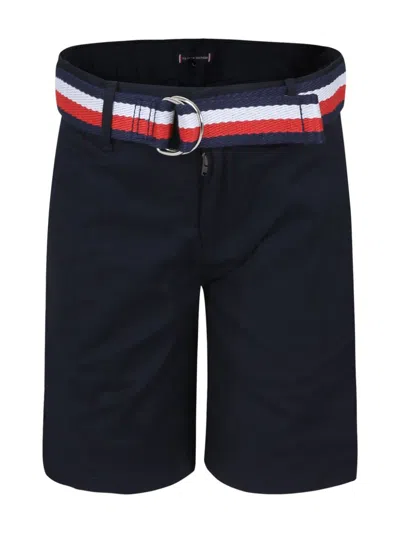 Tommy Hilfiger Junior Kids' Woven Belted Chino Shorts In Blue