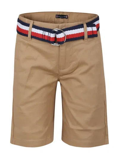 Tommy Hilfiger Junior Kids' Woven Belted Chino Shorts In Neutrals