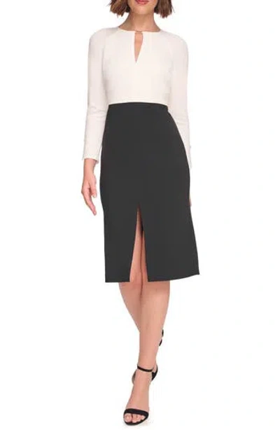 Tommy Hilfiger Keyhole Long Sleeve Crepe Sheath Dress In Black