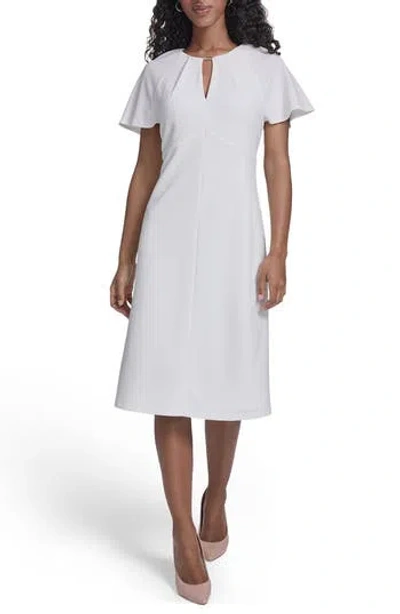 Tommy Hilfiger Keyhole Short Sleeve Midi Dress In White