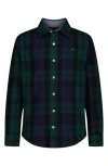 Tommy Hilfiger Kids' Blackwatch Long Sleeve Button-up Shirt In Green
