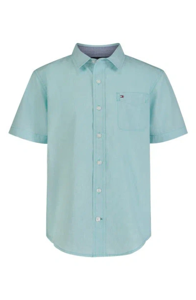 Tommy Hilfiger Kids' End On End Short Sleeve Button-down Shirt In Blue Curacao