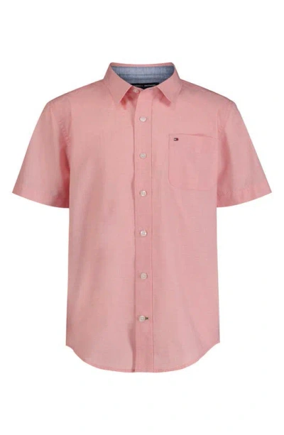 Tommy Hilfiger Kids' End On End Short Sleeve Button-down Shirt In Rose Dubarry