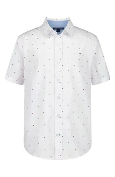 Tommy Hilfiger Kids' Flag Short Sleeve Button-up Shirt In White