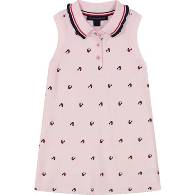 Tommy Hilfiger Kids' Heart Logo Piqué Polo Dress In Pink/navy Multi