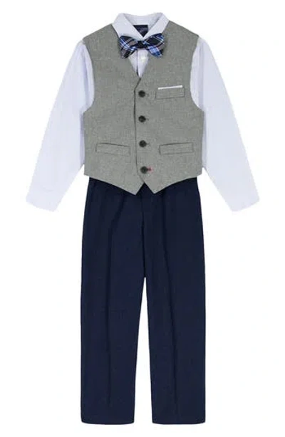 Tommy Hilfiger Kids' Heather Button-up Shirt, Vest, Bow Tie & Pants Set In Multi