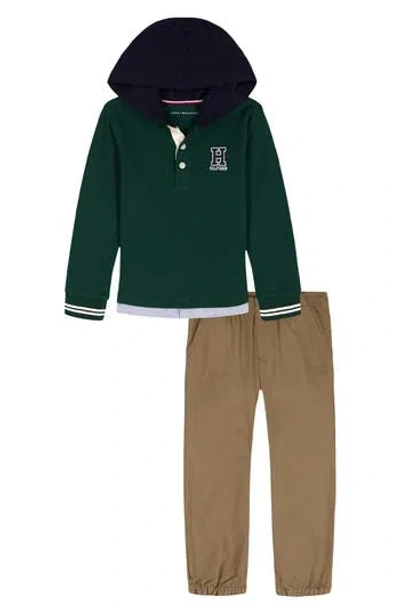 Tommy Hilfiger Kids' Hooded Henley & Joggers Set In Green