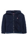 Tommy Hilfiger Girls 7-16 Minky Loose Fit Zip Up Hoodie In Blue