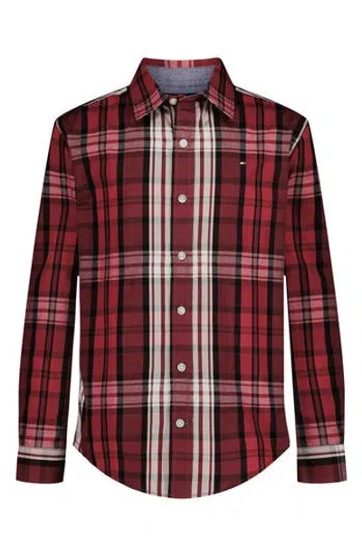 Tommy Hilfiger Kids' Plaid Button-up Shirt In Burgundy