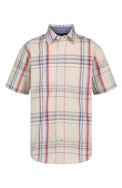 Tommy Hilfiger Kids' Plaid Short Sleeve Button-up Shirt In Multi