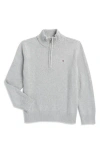 Tommy Hilfiger Kids' Quarter Zip Cotton Sweater In Grey Heather