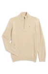 Tommy Hilfiger Kids' Quarter Zip Cotton Sweater In Irish Cream