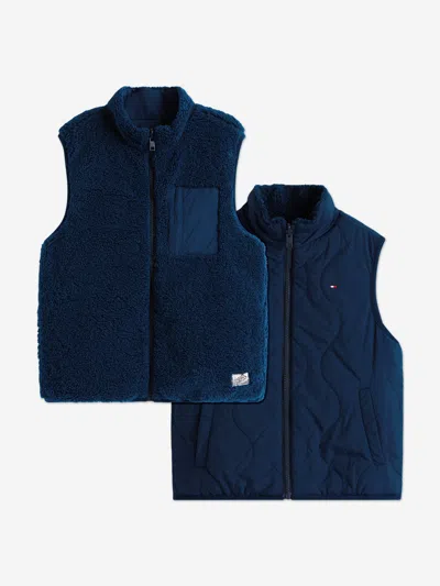 Tommy Hilfiger Kids Reversible Teddy Nylon Gilet In Blue