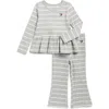 Tommy Hilfiger Kids' Rib Knit Peplum Top & Flared Leggings Set In Gray