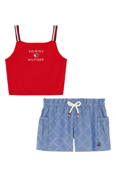 Tommy Hilfiger Kids' Rib Tank Top & Pull-on Shorts Set In Red