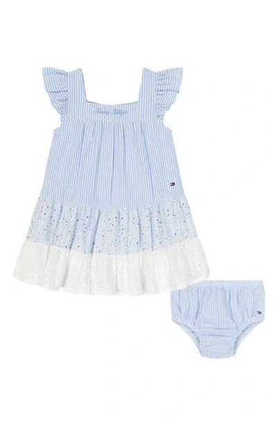 Tommy Hilfiger Babies'  Kids' Seersucker Tiered Dress & Bloomers Set In Blue