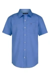 Tommy Hilfiger Kids' Solid Blue Short Sleeve Button-up Shirt In Spring Blue