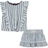 Tommy Hilfiger Kids' Stripe Cotton Ruffle Top & Skirt Set In Blue