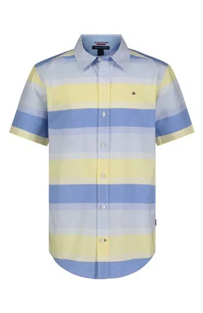 Tommy Hilfiger Kids' Stripe Short Sleeve Button-up Shirt In Popcorn