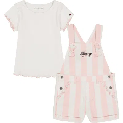 Tommy Hilfiger Kids' T-shirt & Overalls Set In Pink/white