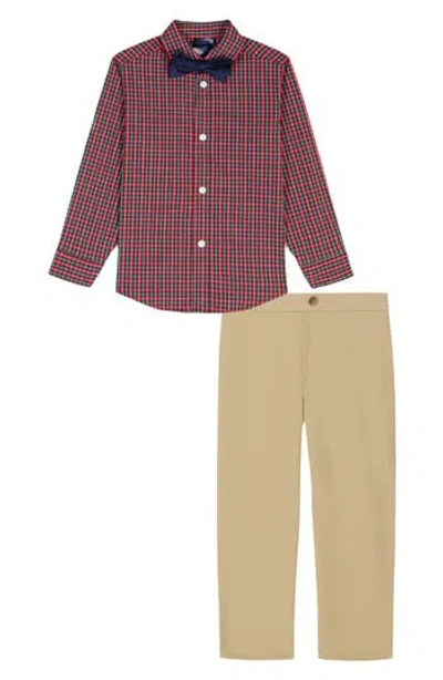 Tommy Hilfiger Kids' Tavern Check Button-up Shirt, Pants & Bow Tie Set In Multi
