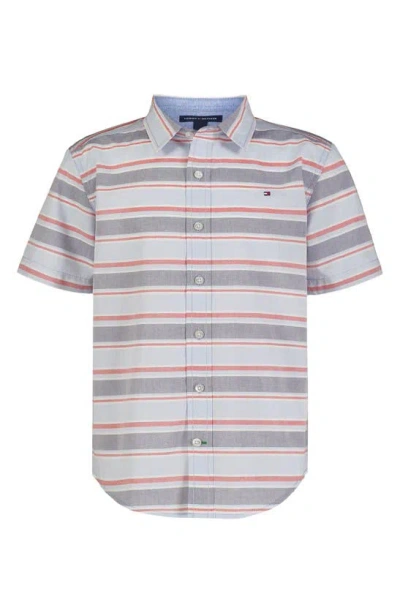 Tommy Hilfiger Kids' The Heritage Stripe Short Sleeve Button-down Shirt In Gray