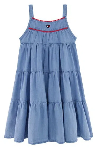 Tommy Hilfiger Kids' Toddler And Little Girls Tiered A-line Denim Midi Dress In Light Wash